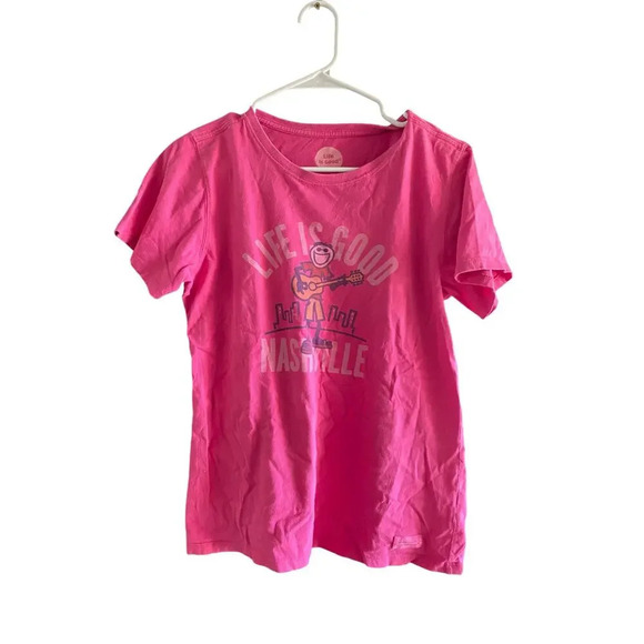 Life Is Good Pink Round Neck Short Sleeves T-Shirt Size Medium - Picture 1 of 4